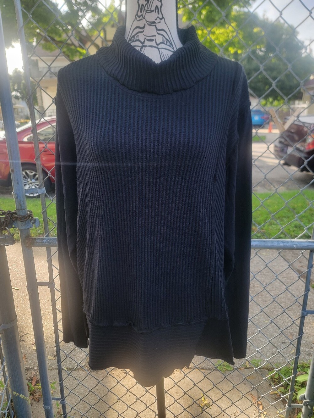 Fenini Black 100% Cotton Cowl Neck Textured Tunic Sweater XXL NWOT